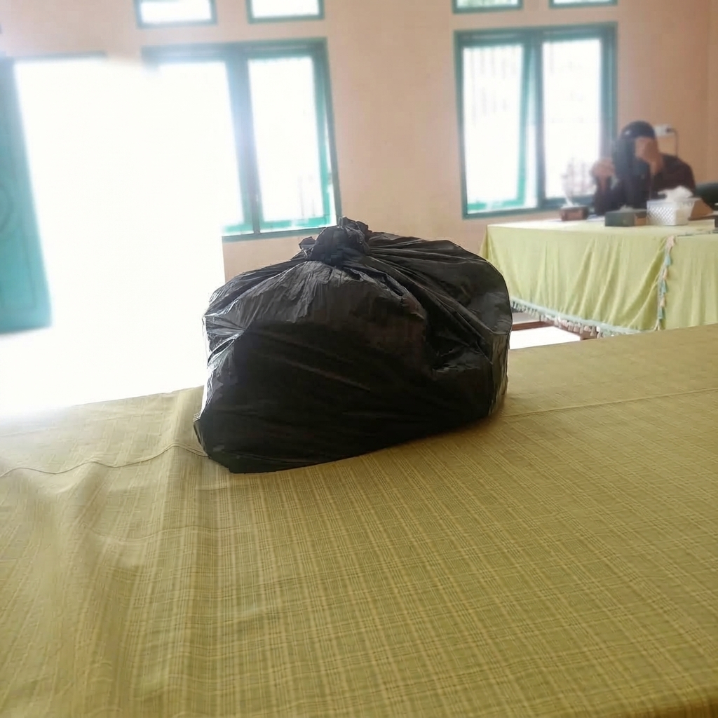 Kantung plastik berisi uang ratusan juta saat proses mediasi di kantor desa berlangsung. Sumber foto: Istimewa 