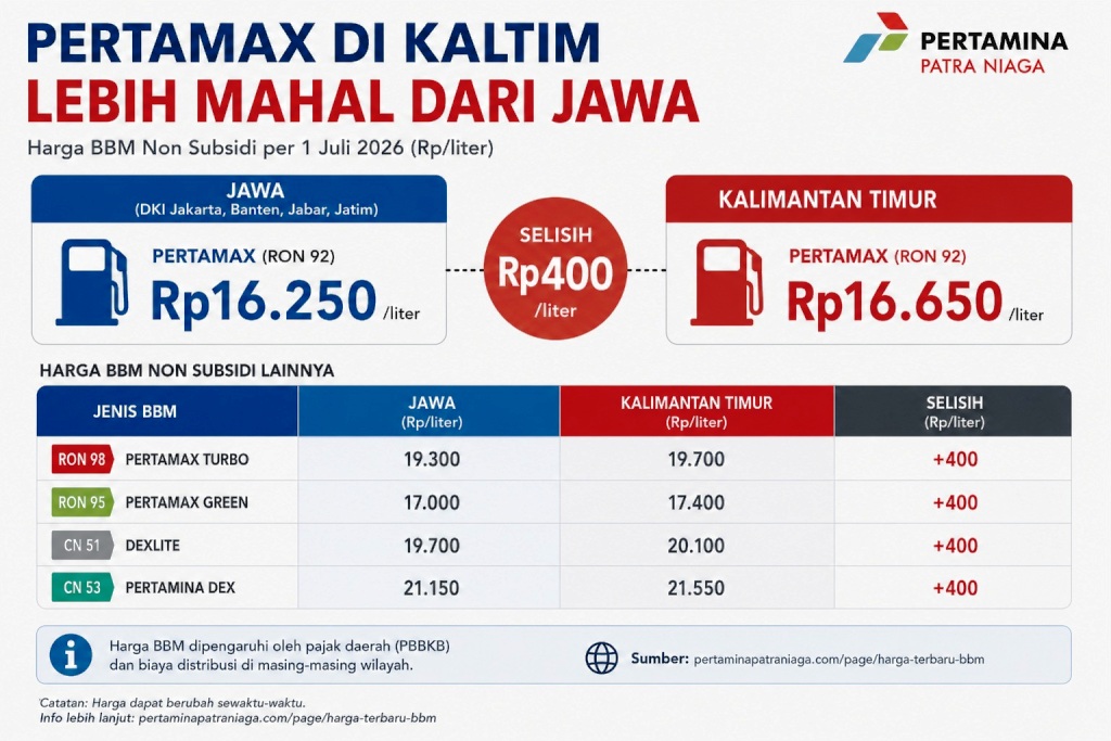 Infogragis perbandingan harga BBM di Kaltim dengan Jawa.