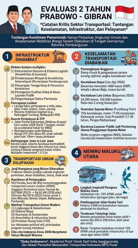 Infografis tantangan sektor transportasi pemerintahan Prabowo-Gibran. Sumber: Djoko