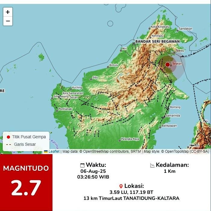 Gempa Guncang Tana Tidung, Terasa hingga Tarakan
