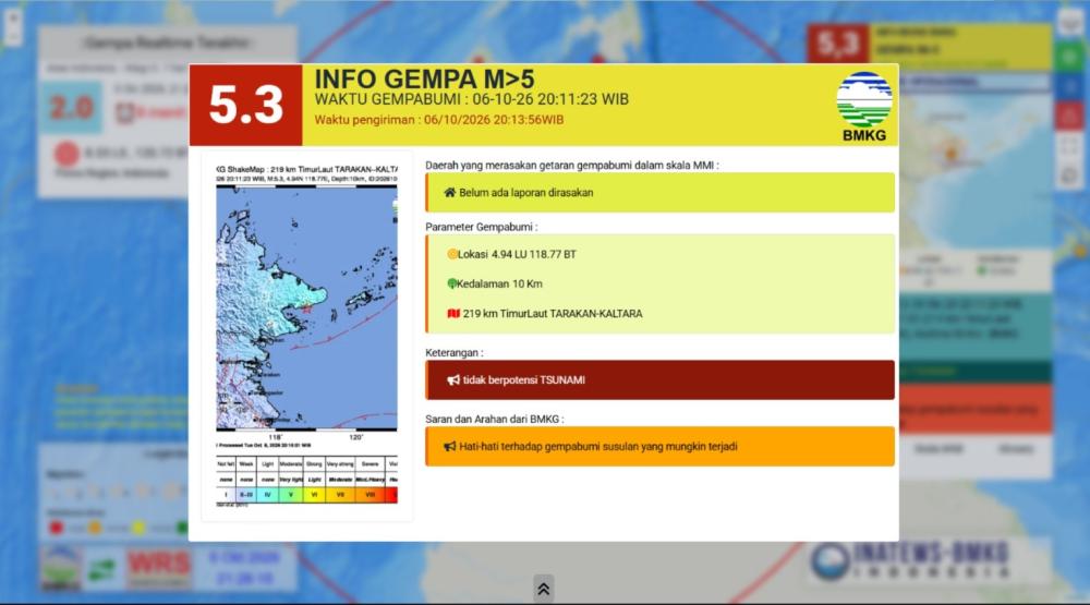 Gempa M 5,0 Guncang Sabah Malaysia, Terasa Hingga Tarakan dan Nunukan