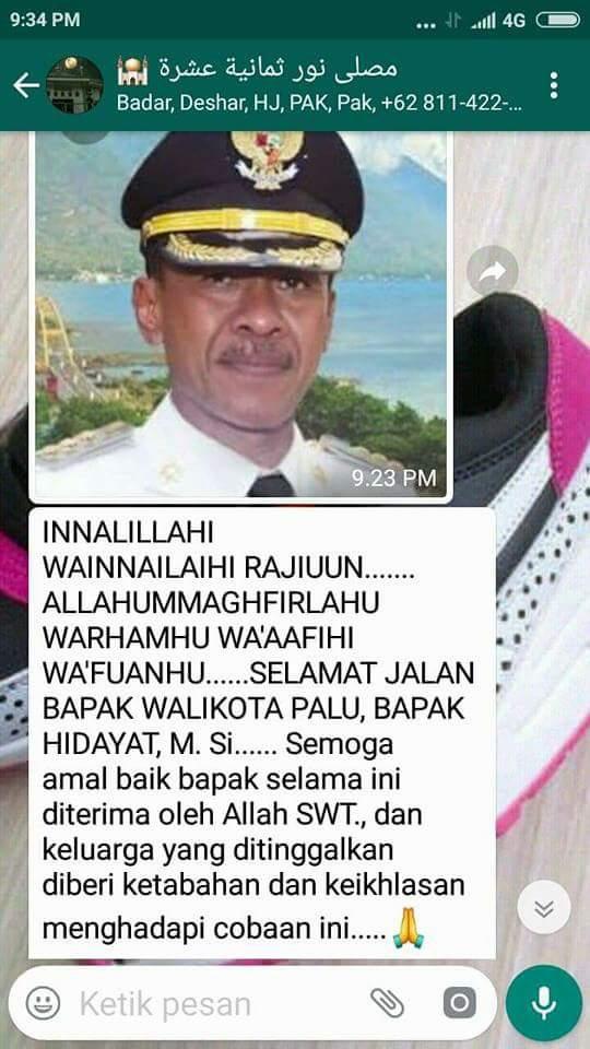 Wali Kota Palu Dikabarkan Meninggal Akibat Tsunami