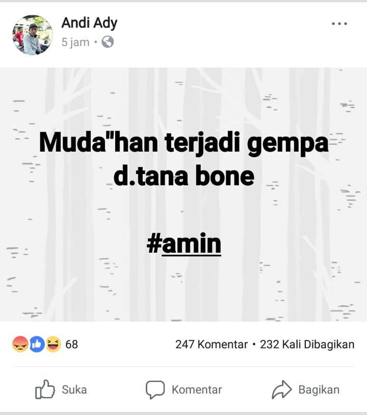 Doakan Bone Gempa, Akun Facebook Ini Diburu Netizen